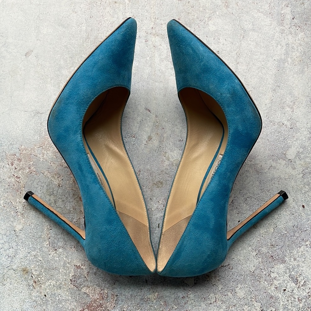 Jimmy Choo Blue Suede Romy Pump - Picture 5 of 12
